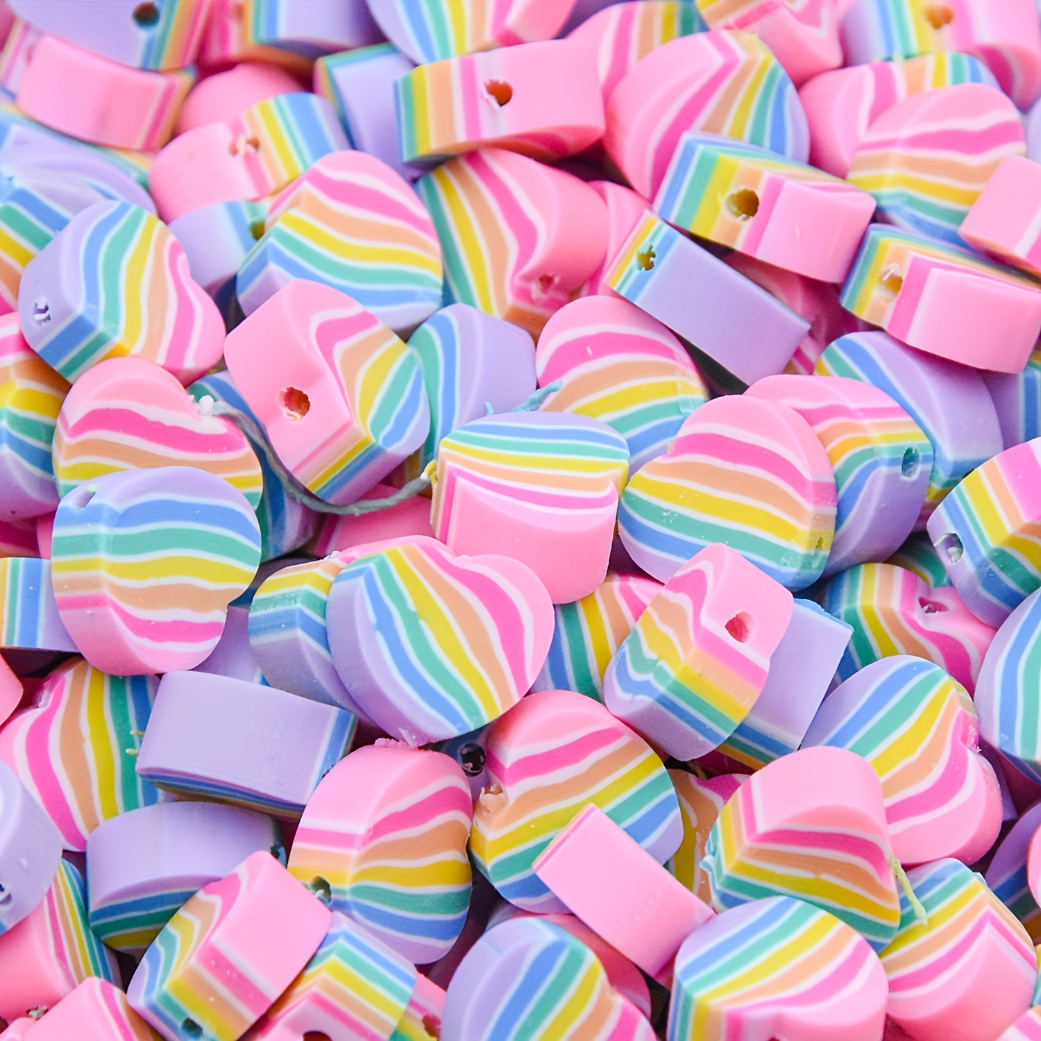 

100pcs Rainbow Heart Beads Soft Clay Polymer Clay Beads For Bracelets, Pendants, Keychains Jewelry Making Supplies - Colorful Valentine's Day Themed