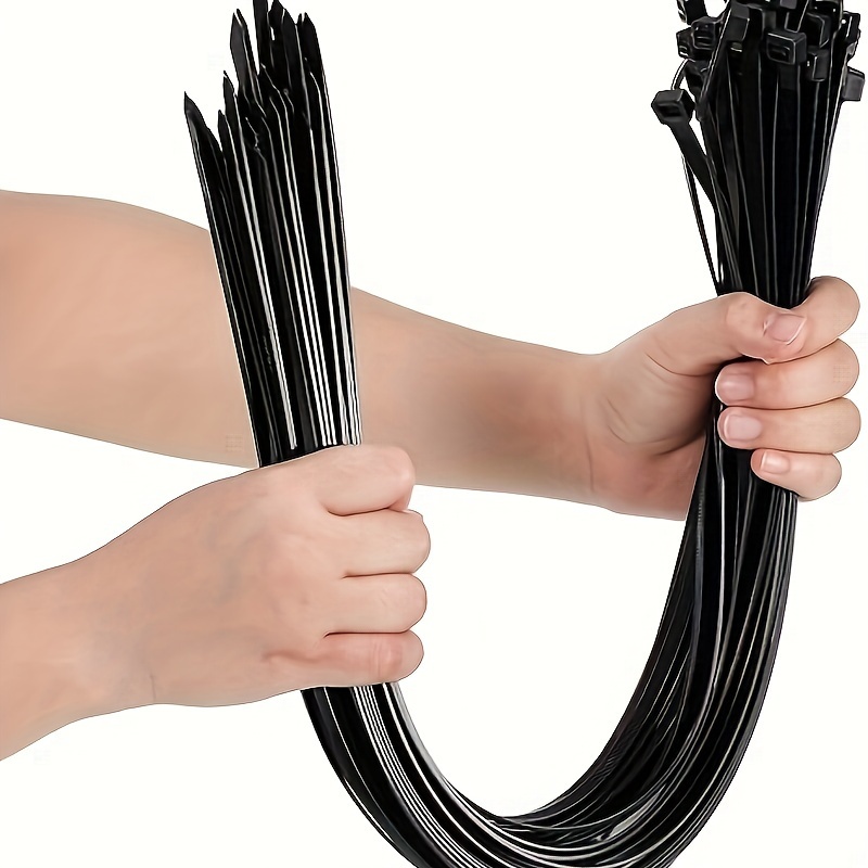 TEMU 100-pack 12-inch Nylon Cable Ties - 50lb Strength, Uv & Heat Resistant, Self-locking Black Zip Ties For Indoor & Outdoor Use, Durable Fire Retardant Plastic Wire Management Ties