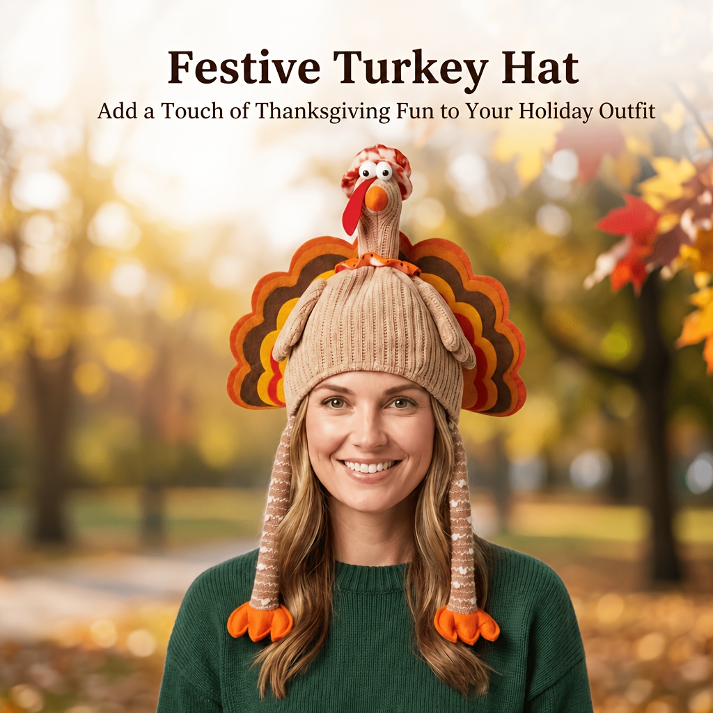 TEMU Thanksgiving Festival Decoration Knitted 3d Adult Turkey Hat Suitable For Thanksgiving Festival Christmas Outing Warm