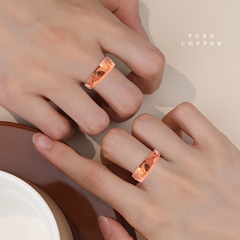 TEMU 2 Stylish Open Rings Featuring A Floral , Made Of Pure Copper, Suitable For Men And Women, A Creative Gift Wear, Fashionable Jewelry
