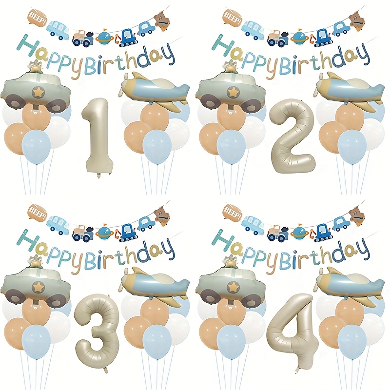 

18pcs, Airplane Car Aluminum Film Balloons, 32 Inch Milky White Aluminum Film Numbers, Happy Birthday Banner, Birthday Party Decoration, Scene Decoration, Photo Background