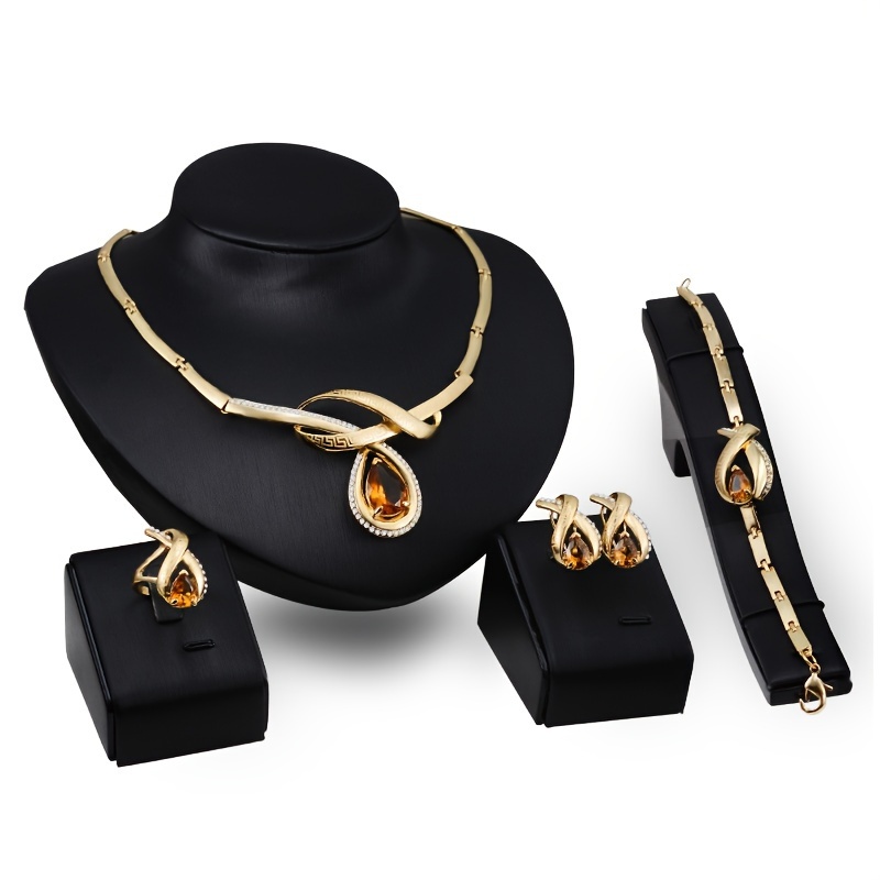 

Four-piece Jewellery Set Pair Of Earrings + 1 Ring + 1 Bracelet + 1 Necklace Earrings Bracelet Necklace Ring Amber Snake Bone Chain Luxury Jewellery Set Fashion Banquet Party Wedding Party Vintage Set