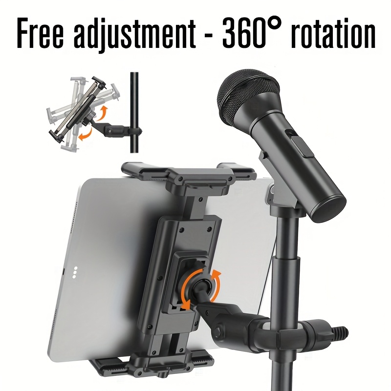 New Tablet Holder Phone Holder for Microphone Stand, Railing and Handlebar, Mic Music Stand Tablet Holder for Pad, Universal Smartphone Tablet Mic Stand Mount, Fits Devices from Screen Size 4.7 to 13 Inches