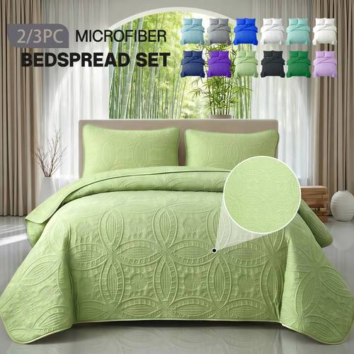 2 3pcs ultrasonic quilted bed cover coin floral pattern retro bedspread soft breathable non slip mattress cover machine washable bedding for bedroom dorm 10 colors