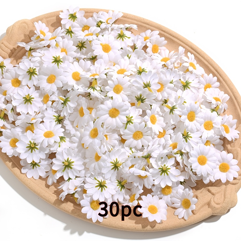 TEMU Têtes de fleurs de marguerites artificielles , fausses marguerites blanches avec centres jaunes, palette de couleurs blanc et jaune, pour