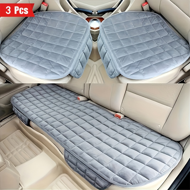 TEMU 3pcs/set Luxurious Plush Plaid Car Seat Cushions - Insulated, Thickened For Cold-resistant - Universal Fit For Cars, Suvs, Trucks - Additions Bundle