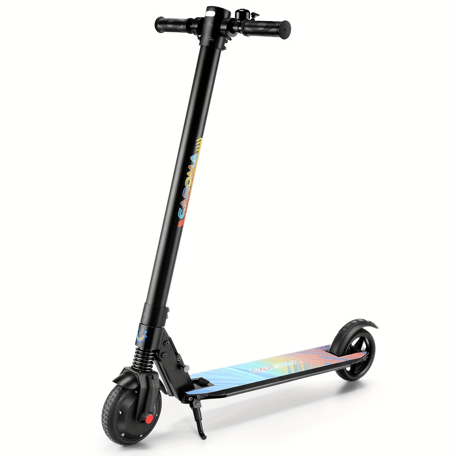 

250w Caroma Foldable Electric Scooter For Adults - 15.5 Mph Top , 15.5 Mi Range, 220 Lbs Max , Safe Electronic , Portable & Aluminum Alloy, Black With Accents - Ideal For Commuting