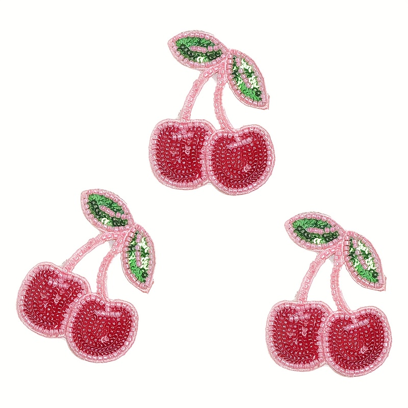 E-shop 3er- Kirschperlen-Patches, große Kirschfrucht-Patches mit grünen Blättern - mit roten und pinken Kirsch-Designs, geeignet zum Dekorieren von