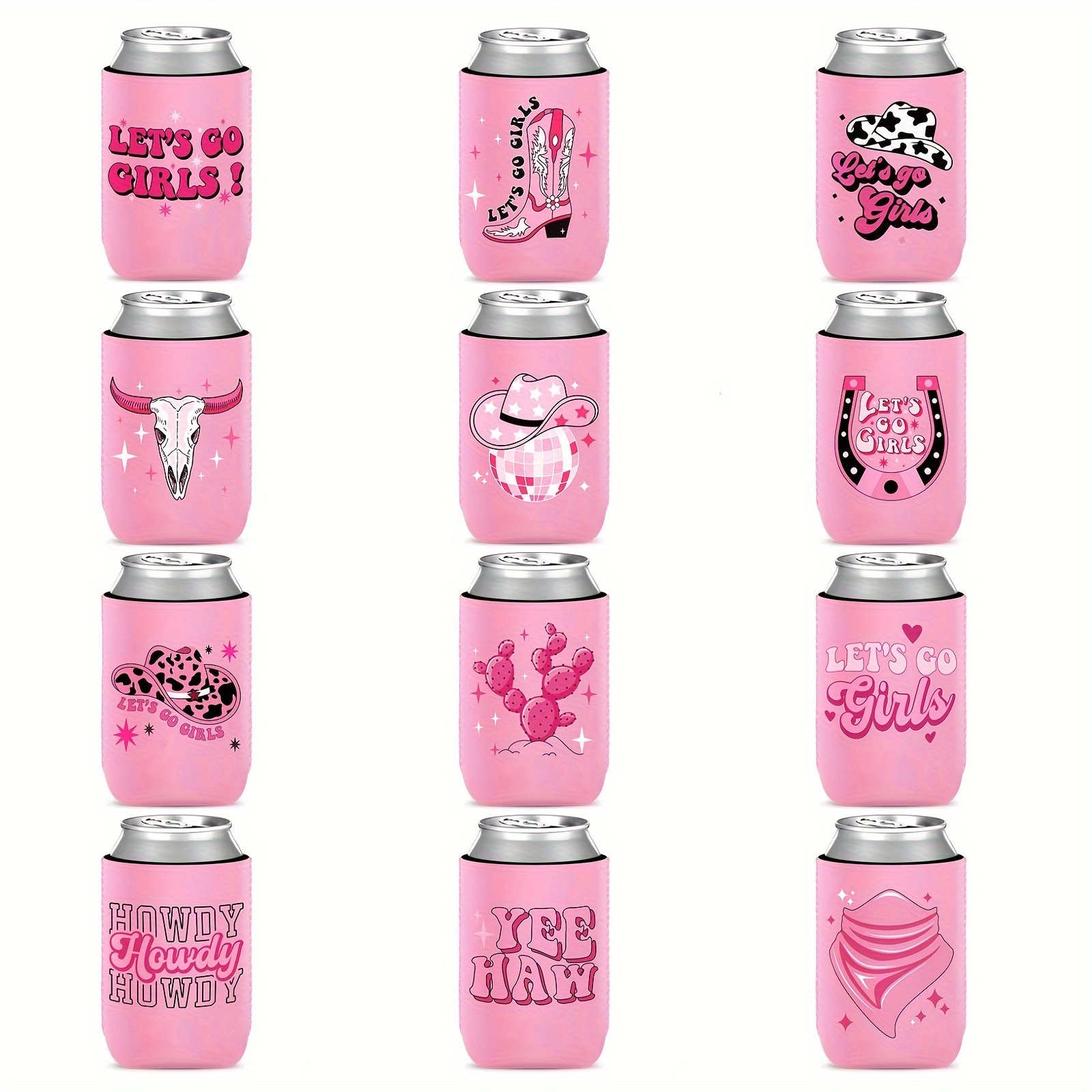 

12pcs Pink Cowgirl-themed Can Coolers - Insulated Neoprene Drink Holders With Fun Bachelorette & Bridal Party Designs, Out & Celebrations