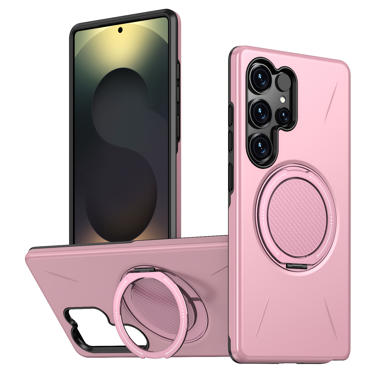 TEMU Phone Case: Shockproof Matte Frosted Phone Case, Compatible With Galaxy S25/s24/s23/s22 Fe Series, Built-in Carbon Fiber Pattern 360Â° Rotating
