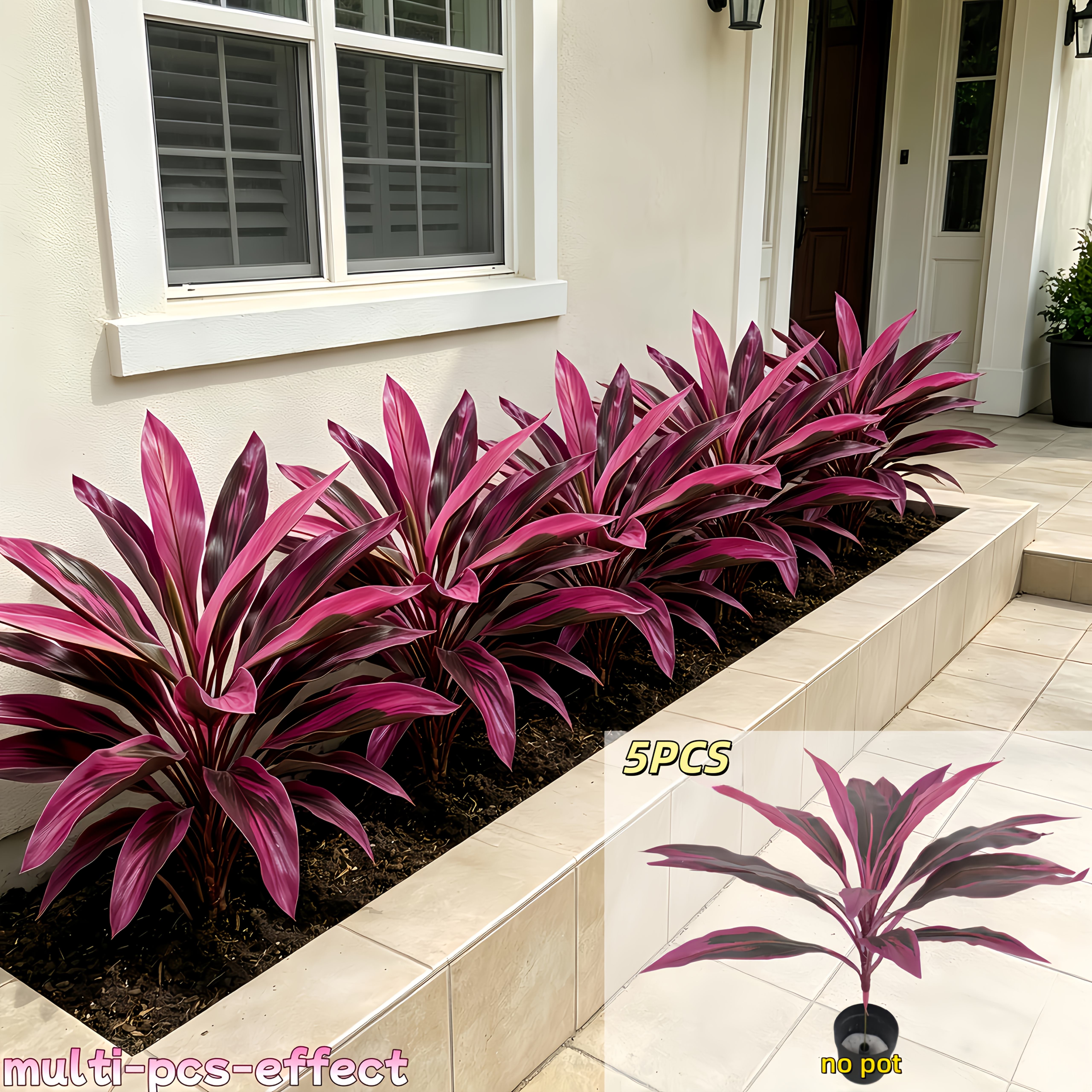 TEMU 5pcs Set Of Large Purple-red Artificial Plants - Ideal Holiday Gift - Indoor/outdoor Decoration - Suitable For Home, Office, Garden, Porch -