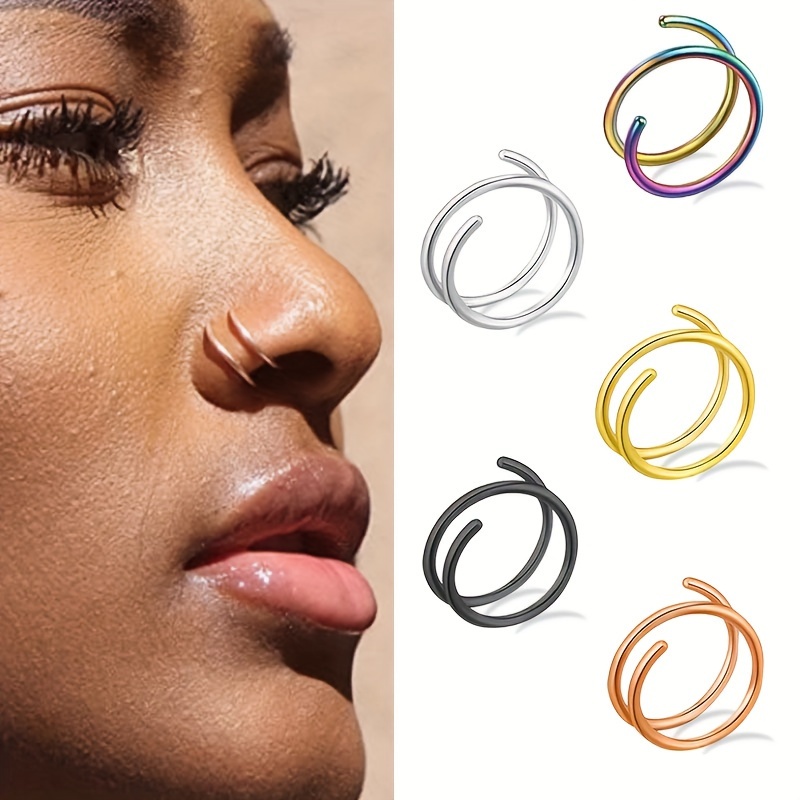 2pcs punk style stainless steel spring double spiral nose rings for   for parties gifts
