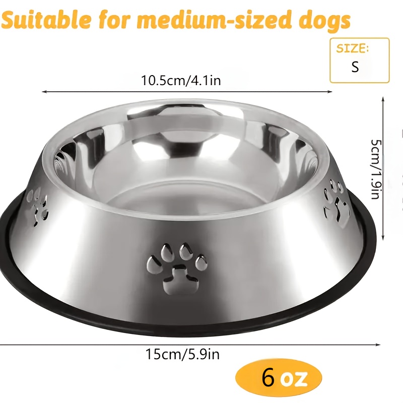 Image of 2 Pack Stainless Bowls With Non-slip Rubber Base & Embossed Paw Print Design - Durable Elevated Feeder Bowls For Puppies, Small , Easy- Food And Water Dishes, Pet Bowls For Dogs, Sleek Metallic Finish