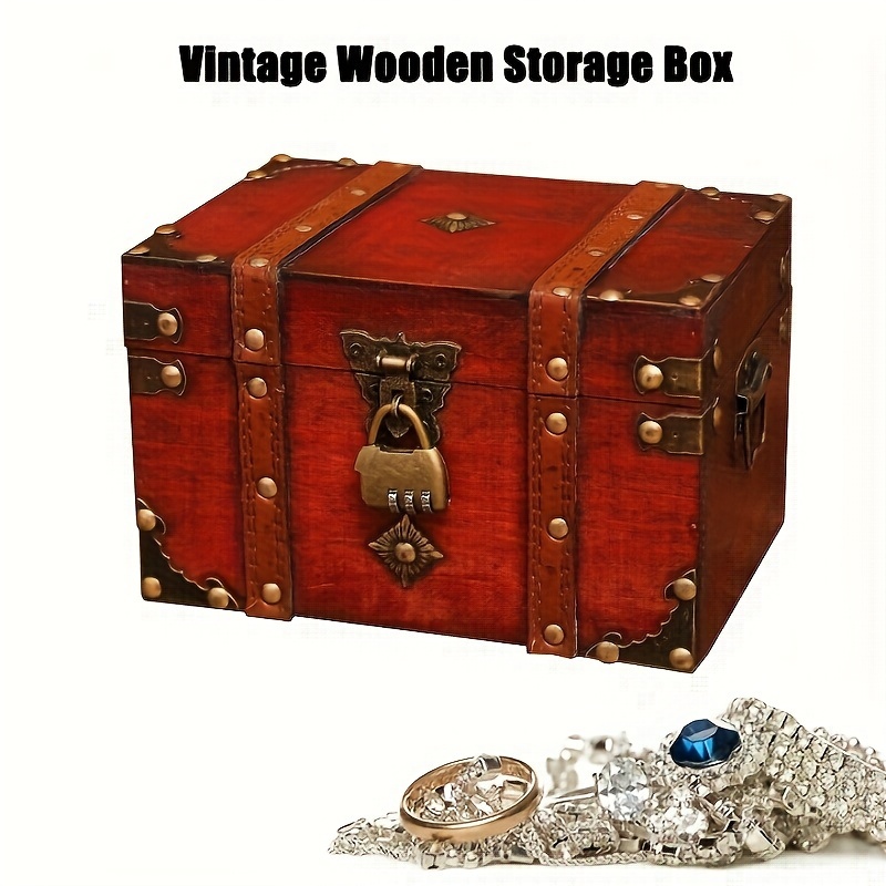 

1pc Vintage Wooden Locked Storage Box, Home Storage Box, Decorative Storage Box Ornament, Secret Room Escape Prop Box, Jewelry Organizer Container, For Home Room Decor