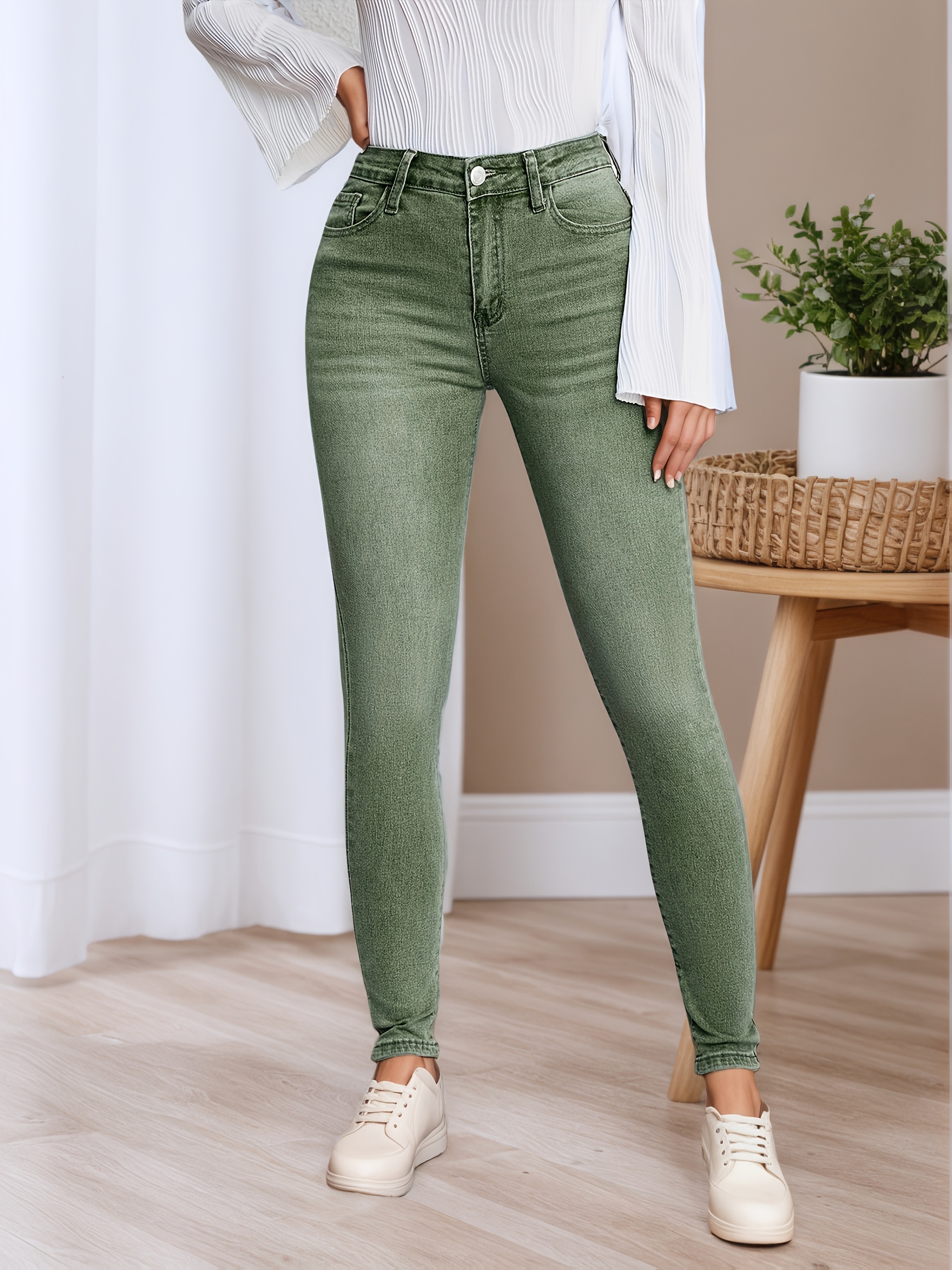women's high waisted stretch skinny jeans elegant olive Temu Germany