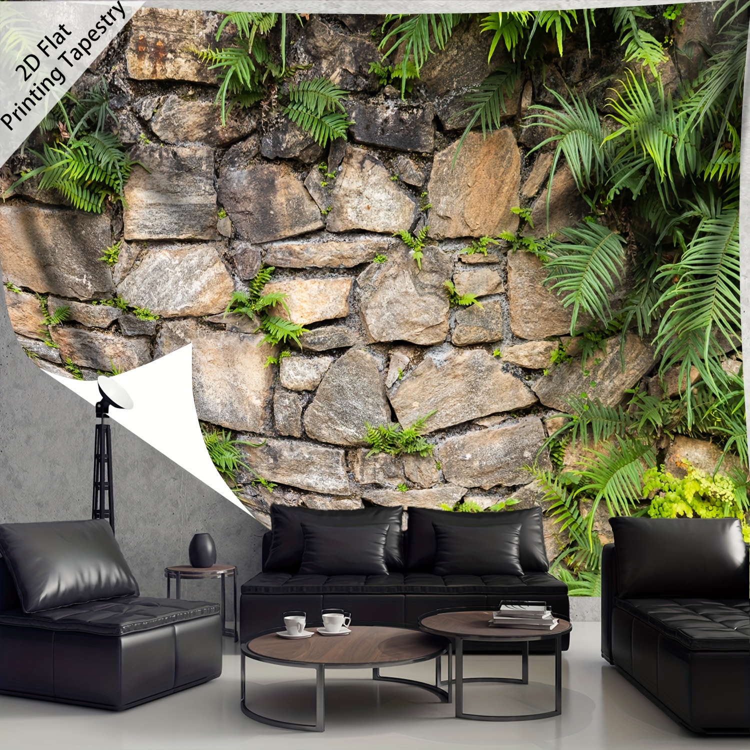 Large Retro Stone Wall Landscape Tapestry For Living Room Decor_voghion.com