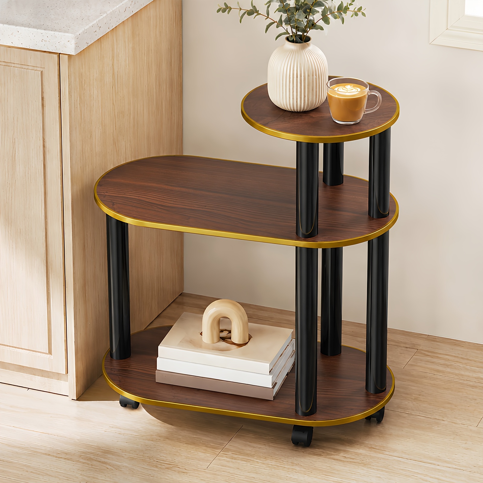 TEMU Table d'appoint de rangement à 3 niveaux, table de canapé avec roulettes pour un déplacement facile, table basse à support stable avec planches