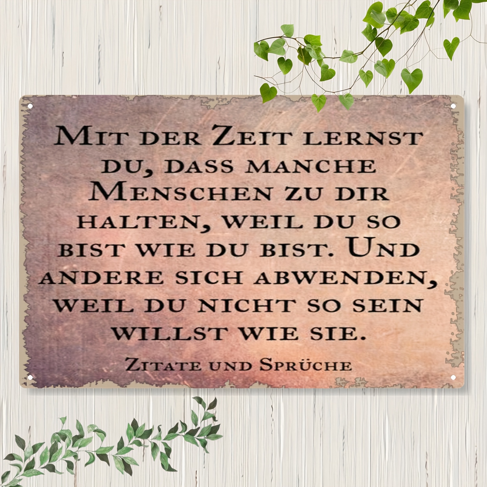 E-shop 2D Flach, Handgefertigtes Deutsches Zitat Metall Wandkunst "Shut Up and Sayings" (Zitatte) - 20,32x30,48cm Rustikales Verwittertes Eisenschild