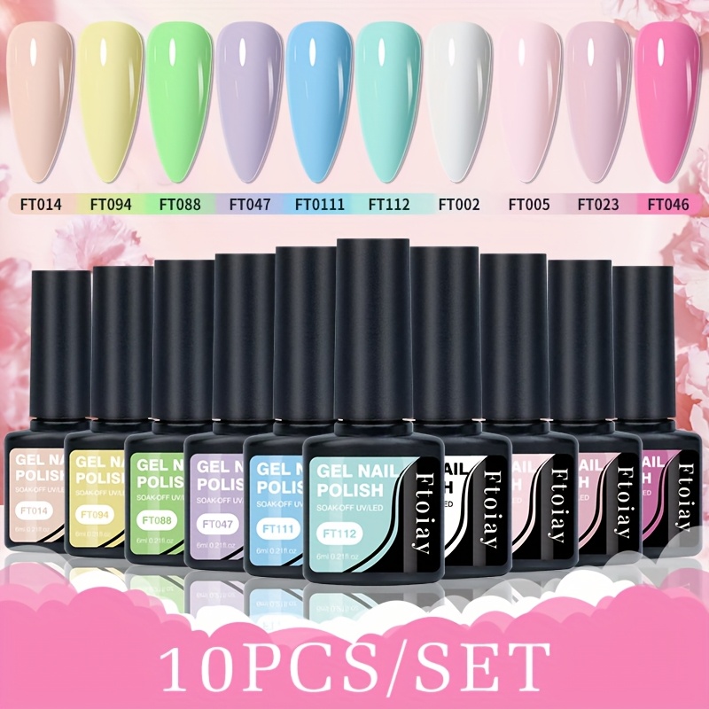 Image of 10pcs Gel Nail Polish Set - Shimmering Pink And Glitter Tones, Colors For Manicure Design With Semi-permanent Soak Off /led Varnish