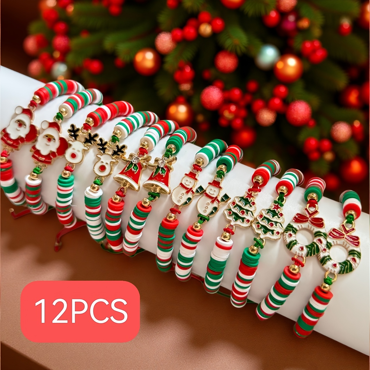TEMU Juego grande de 12 adornos navideños, pulseras tejidas para hombres, mujeres y , regalos de intercambio para fiestas de Navidad, rellenos de