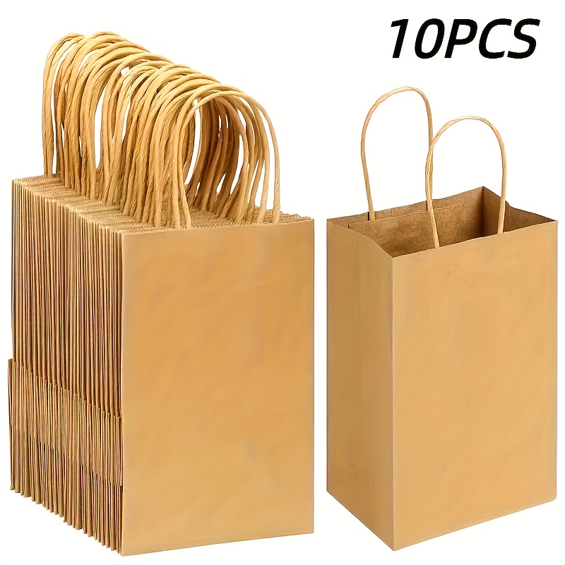 

10pcs Medium Brown Kraft Paper Bags With Handles - Grocery Shopping, Small Business Supplies, Birthday & Wedding Gift Packaging, Paper Bag, Grocery Shopping, Gift Packaging, Small Business Supplies