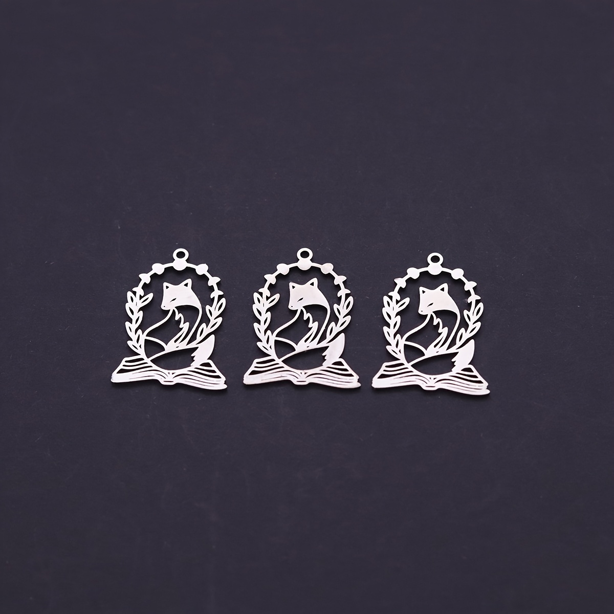 TEMU 3pcs Hollow Fox On Book Wreath 304 Stainless Steel Charms Cute Forest Animal Pendant Bulk For Handmade Jewelry Earring Keychain Making Supplies