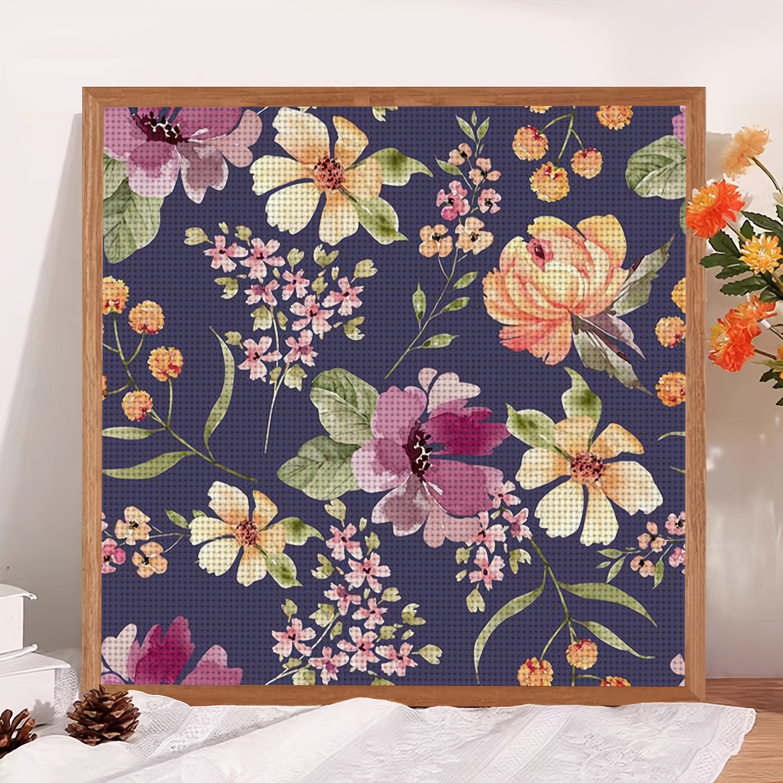 Cross Stitch Kit | Deep Blue Floral Pattern