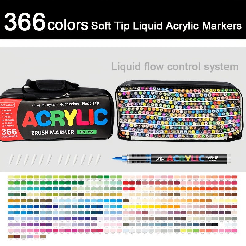Image of 366 Colors Straight Liquid Acrylic Markers, Stable Ink Flow, Multi-surface Use For Graffiti, Sketching & Art Lovers