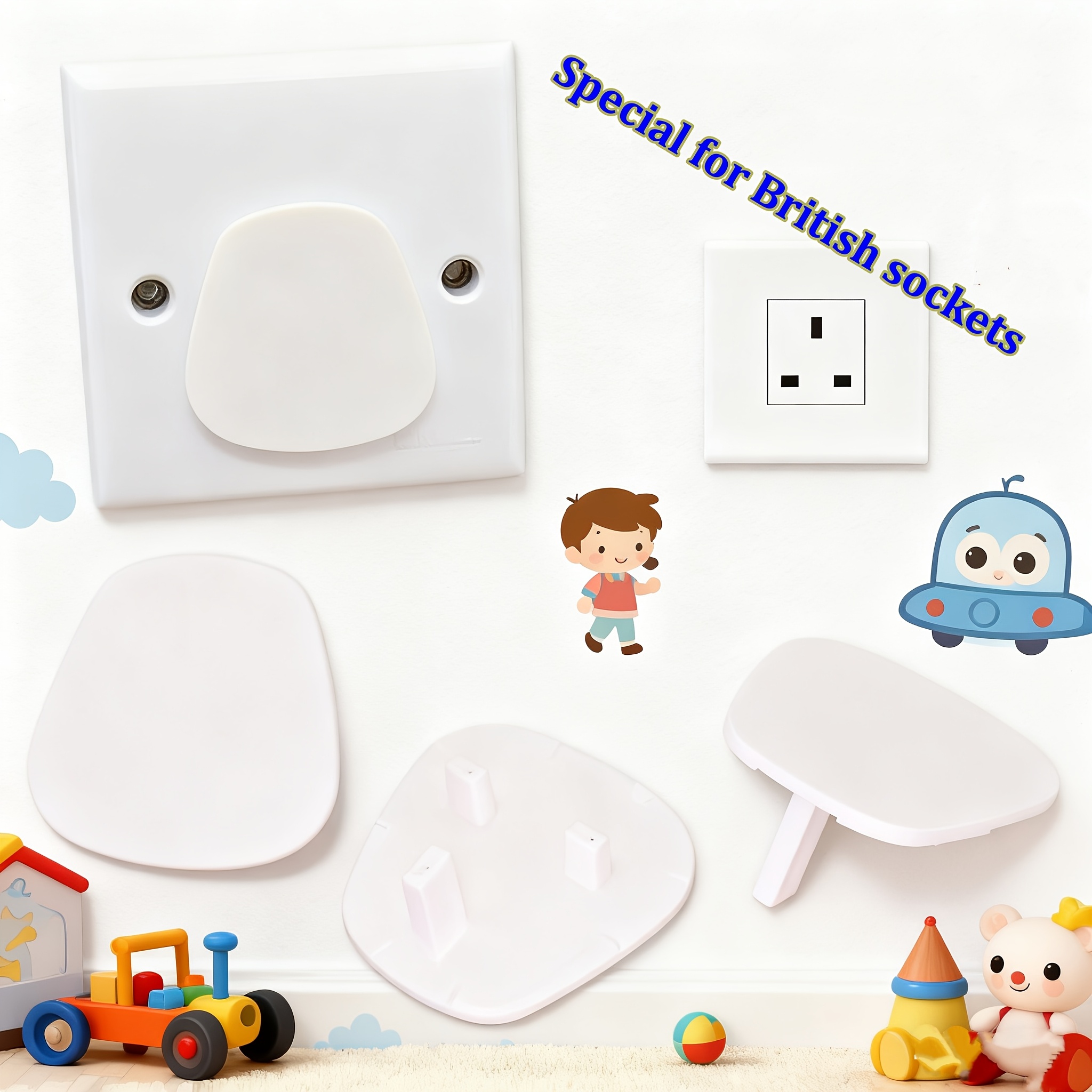6/12pcs British Plug Socket Covers - Outlet Caps, Babyproofing Plug Protectors for, Plastic White British Sockets (Type), Easy Install for Kids Room & Outlet