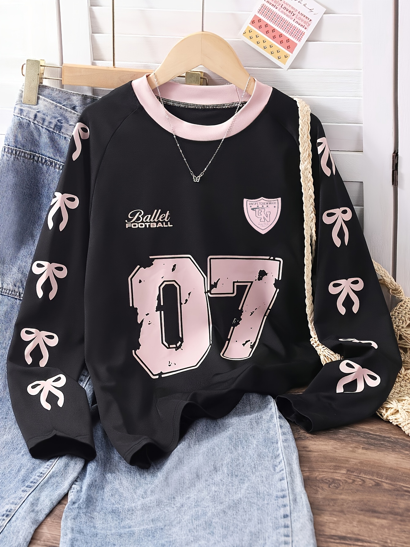 トップス 24SS BLACK RIBBON TULLE RAGLAN SHIRT youth girls' casual long sleeve t shirt bow - Temu Germany