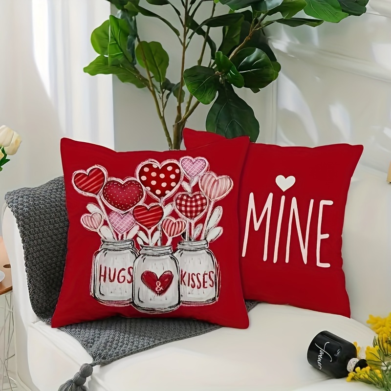 

Valentine's Day 4pc Throw Pillow Covers, Contemporary Polyester Cushion Cases, Zippered Decorative Pillowcases, Machine Washable, Love And Heart Patterns For Home Sofa Decor, Excluding Inserts