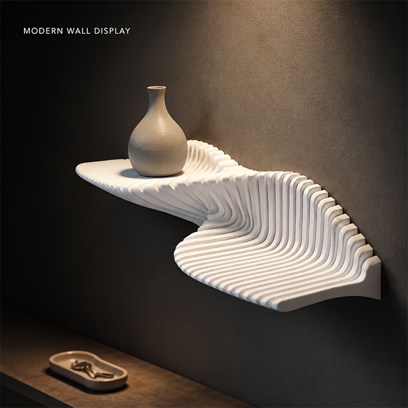 TEMU Vmayan 3d Printed Wave Art Wall-mounted Shelf, Modern Minimalist Hollowed-out Floating Display Rack, Storage Shelf, Suitable For Placing Vases,