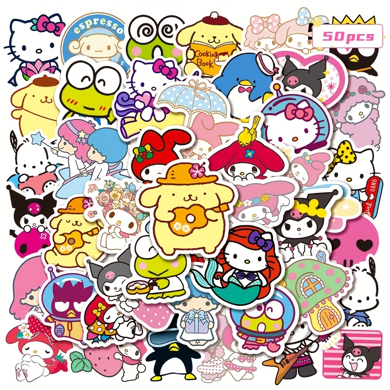 

50pcs Sanrio Authorized Mixed Sticker Set, Assorted Hello Kitty & Friends Decals For Scrapbooking, Phone, Water Bottle, Tablet Decoration, Paper Material