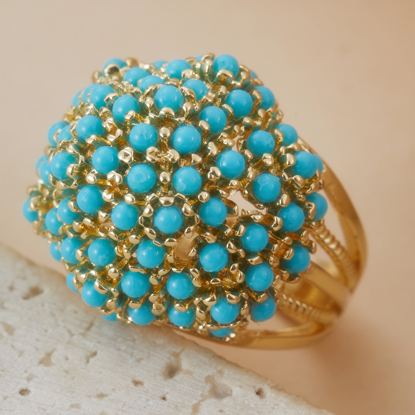 vintage bohemian turquoise cluster ring women - Temu Oman
