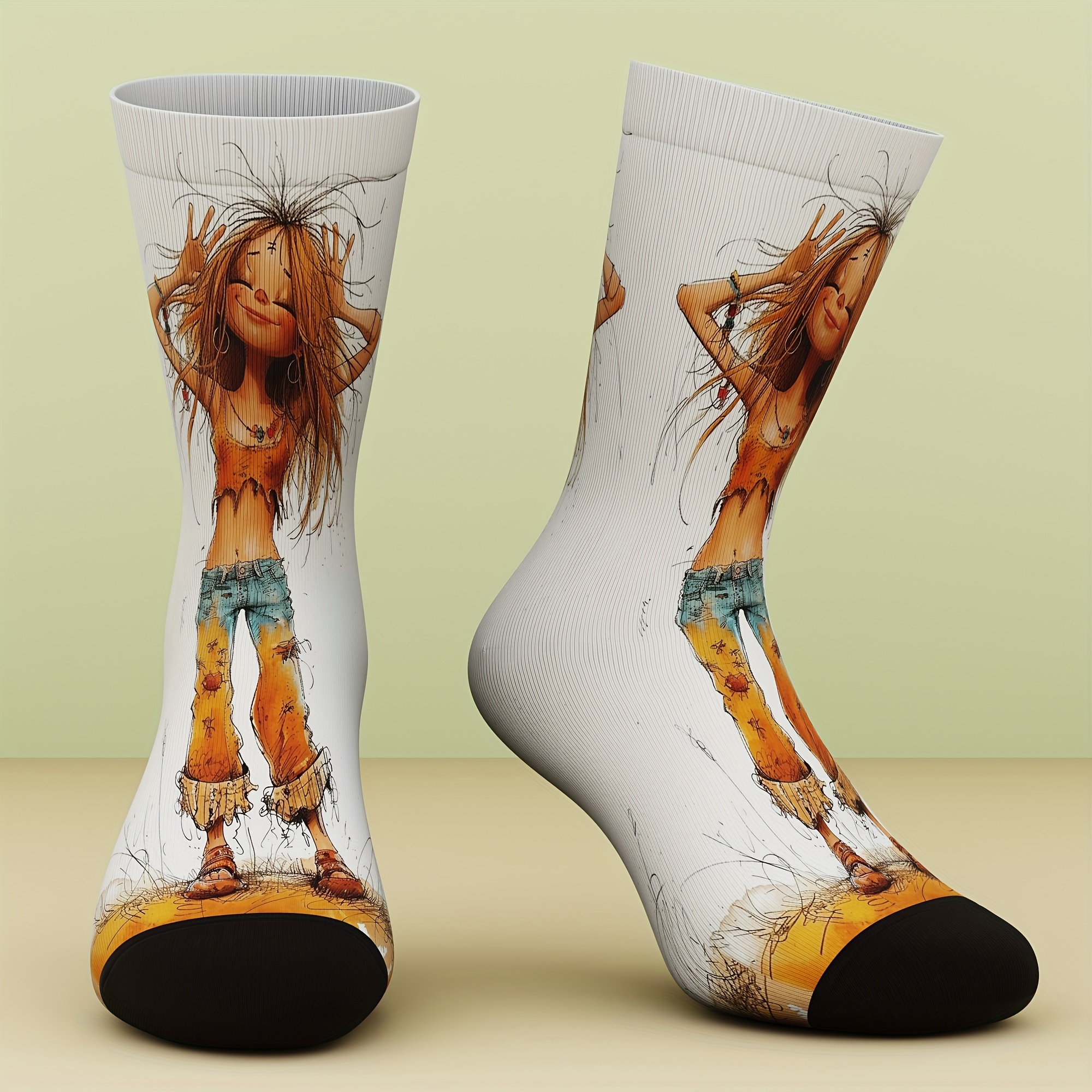 Image of A Pair Of Unisex Socks, Cartoon Patterns, And Fun, Fashionable For Outdoors, 3d Digital Printing , A Quirky Sock Gift, Machine Washable
