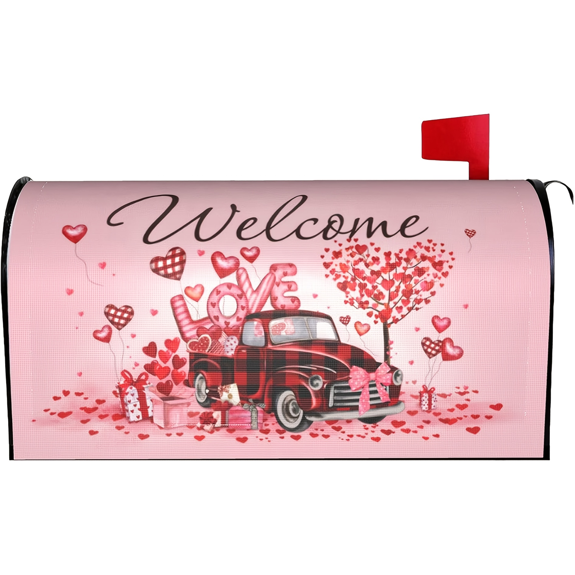 

1pc 's Day Mailbox Cover - "welcome" Love Heart & Design, Linen, Fastening, Standard Size 21x18 Inch - Garden & Home Decor, Valentines Decorations