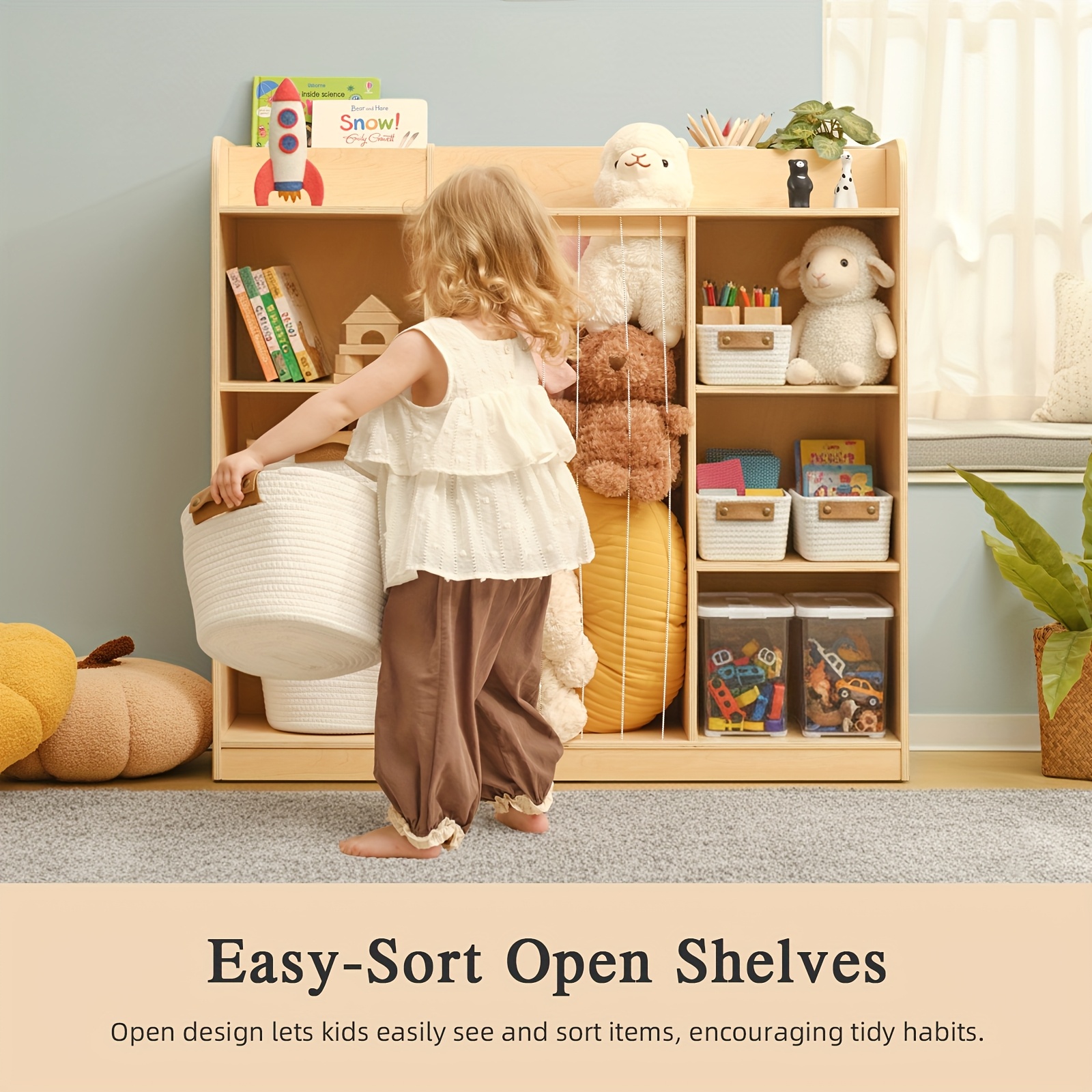 Luxury 2-in-1 Multifunctional Solid Wood Dollhouse Storage Cabinet & Bookshelf Organizer - Wood Bookcase with Spacious Shelves for, Dolls, Books - Easy Assembly Nursery, Playroom Furniture ' Room Organization