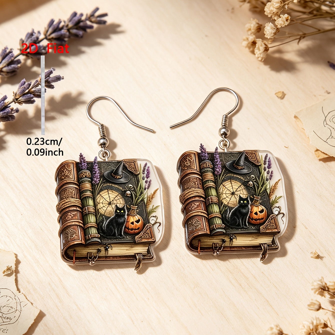Women's Halloween Cat Pattern Acrylic Pendant Teardrop Earrings, Cute Style