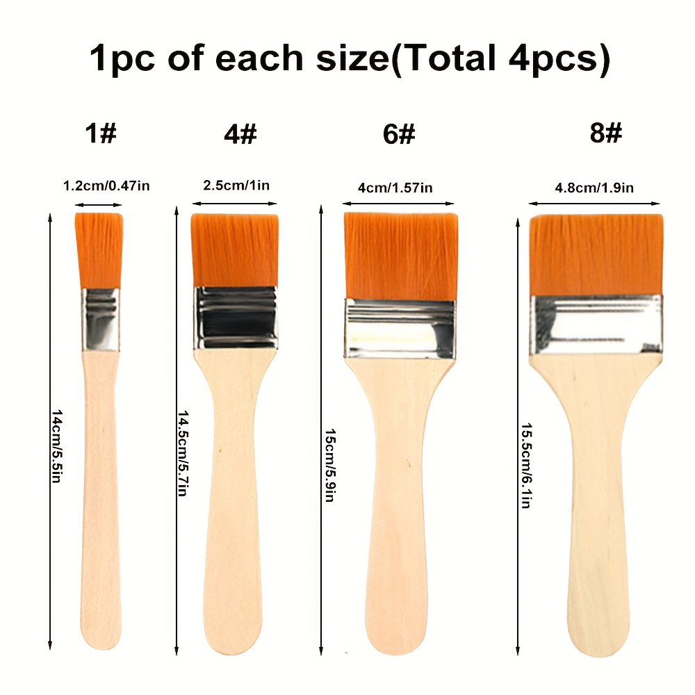 TEMU 4pcs Nylon Paintburshes Set, Multiple Sizes, Soft Nylon Bristles, Suitable For Acrylics, Oil Painting, Varnishes, Watercolor Painting And Home