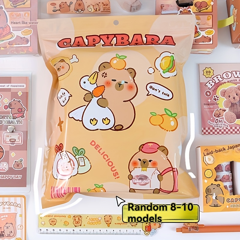 

A Set Of Capybara-themed Stationery Gift Pack - Assorted Aluminum Foil Packaging, 8 Random Designs, Paper And Plastic, Creative Gift Bags For Student .