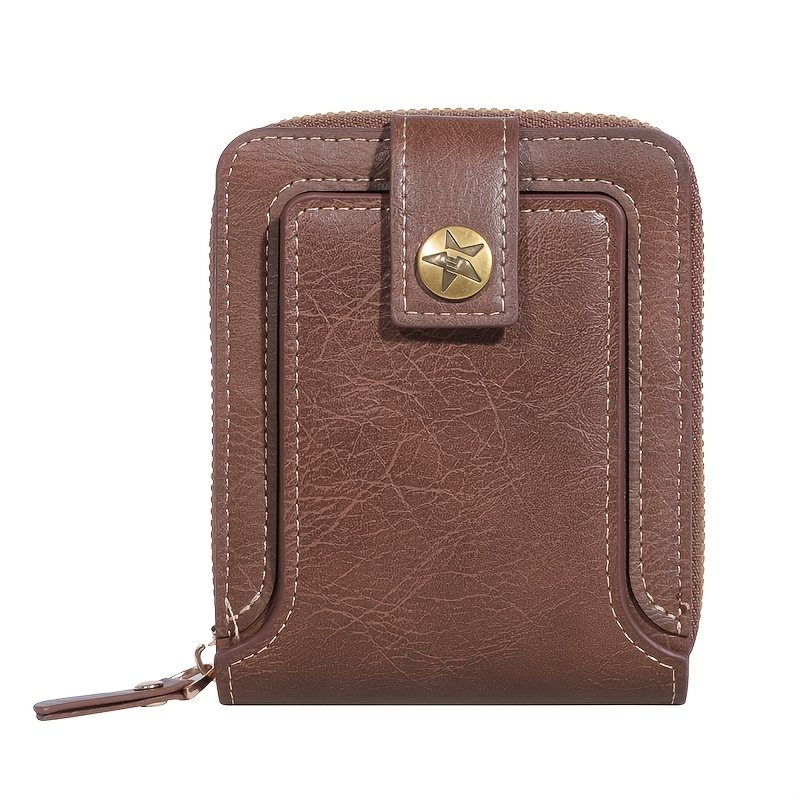 TEMU Men's Zipper Wallet Retro Short Length Cross-border Hot Item Wallet Street Hip-hop Style Commuter Business Casual Card Holder Gift For Husband's