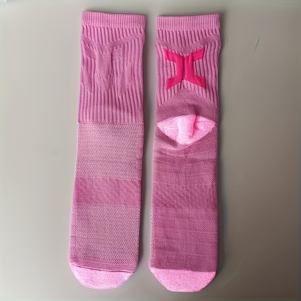 A Pair Of Women's Athletic Socks With A Towel Bottom, Designed For Moisture Absorption, Suitable For Basketball, Stylish Professional Sports Socks For Running And Cycling, Mid-calf Length