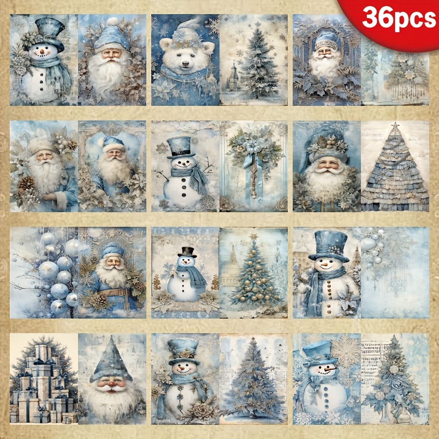 

36-sheet A5 Blue Christmas - Dwarf & Snowman Designs For Diy Greeting Cards, Bullet Journals & Crafting Supplies