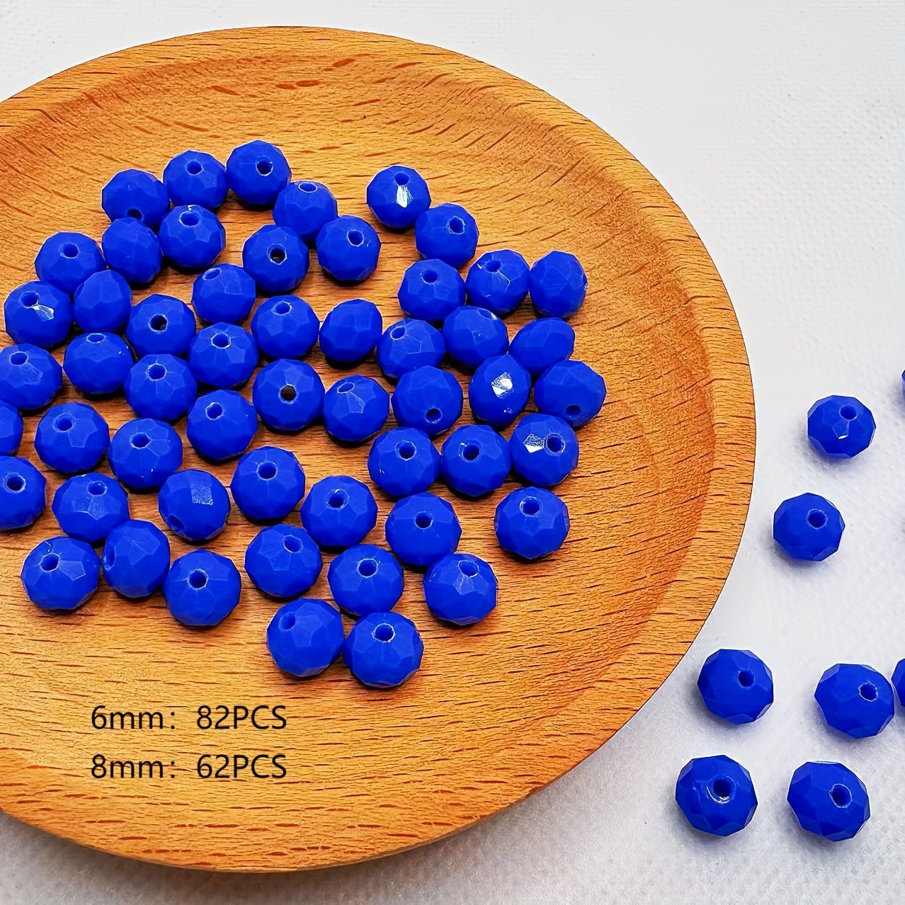 TEMU 82pcs 6mm & 62pcs 8mm Perles Plates Multifacettes Bleu - Perles Brillantes Artificielles Cristal pour la Fabrication de Bijoux DIY, Bracelets, ,