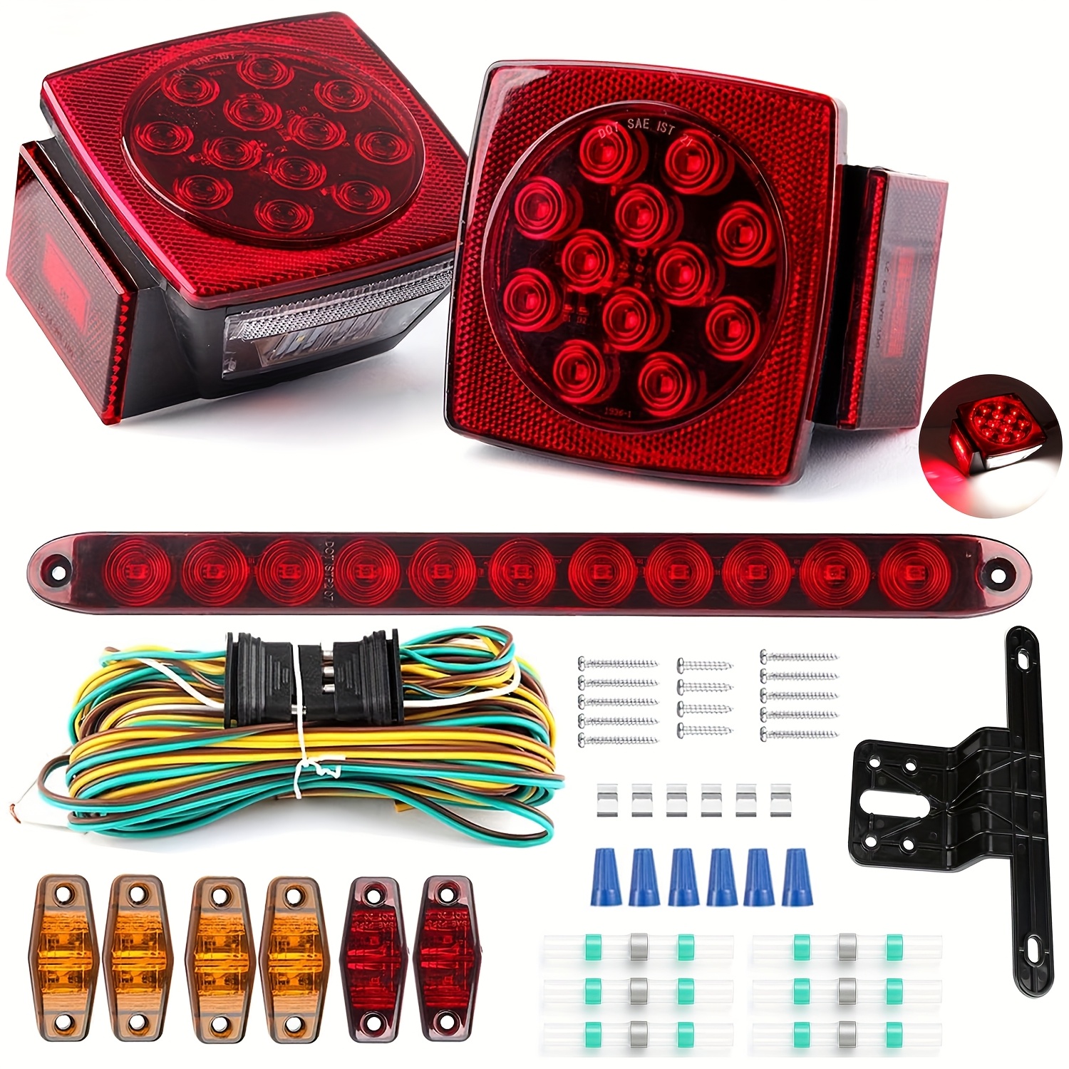 Trailer Light Kit, 12v 2* Led Trailer Lights, 6* Trailer Marker Lights, 1* 15" , 1* Trailer Wiring, 10* Connectors, Trailer Tail Lights For Under 80 Inch Truck Utility
