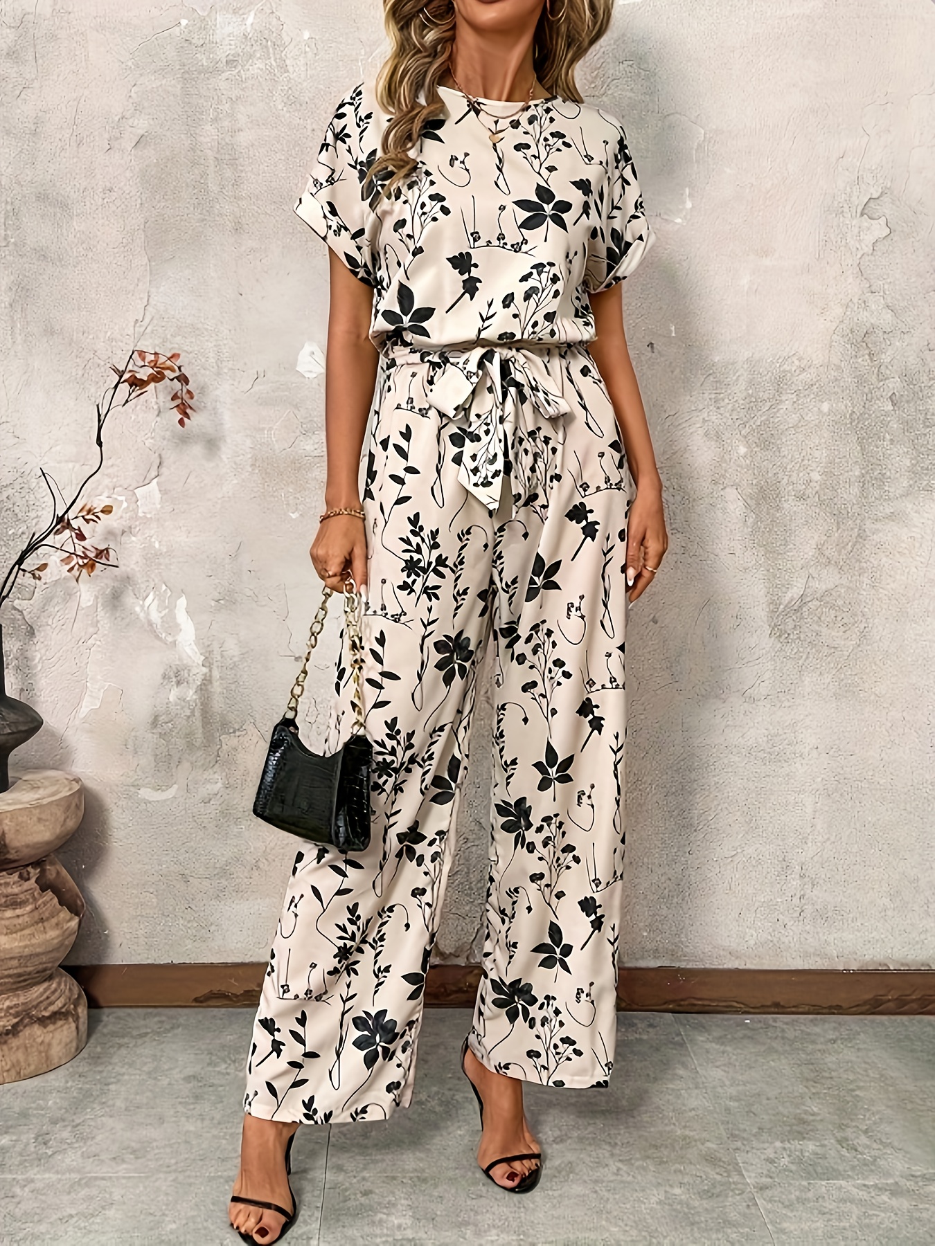 Floral Two Piece Jumpsuit Womens Fashion Clothes Floral Printed