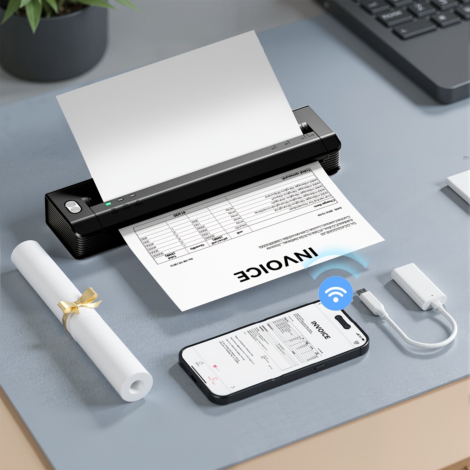 TEMU Phomemo M08f Pro Black Portable Wireless Printer, 203dpi Inkless Thermal Mini Printer For Home, Office & Vehicle Use, Supports 8.5" X 11" Letter