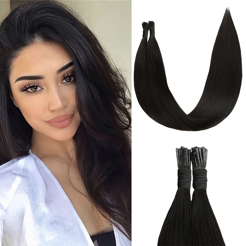 

Human Hair I Tip Hair Extensions 18-26 Inches Straight Human Hair For Women Invisible Glue Stick Natural Black Straight Pre Bonded Hair Extensions 100 Strands/pack 100g