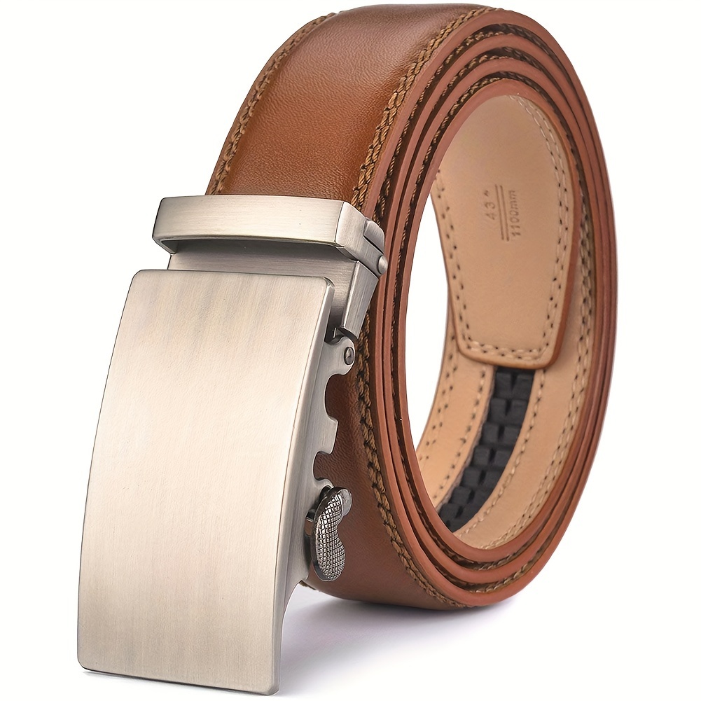 

Men's Belt Leather Ratchet Belt For Men With Slide Buckle Trim To Fit Width 3.5cm 1 3/8 Inch