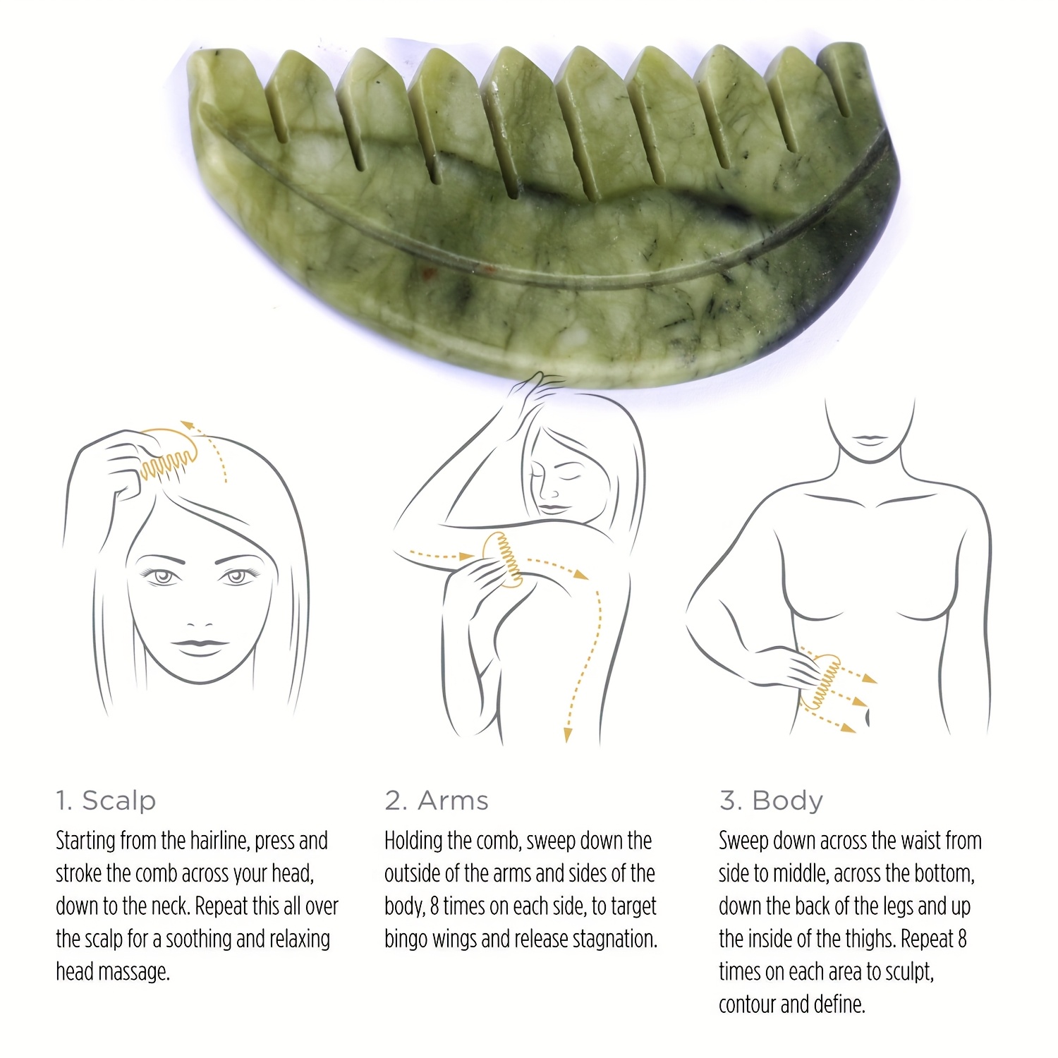 1 Peine de Masaje de Piedra, Peine de Diez Dientes para Masaje de Cuero Cabelludo y Rostro, Uso en Casa y Salón, Tabla de Masaje Manual para la Piel